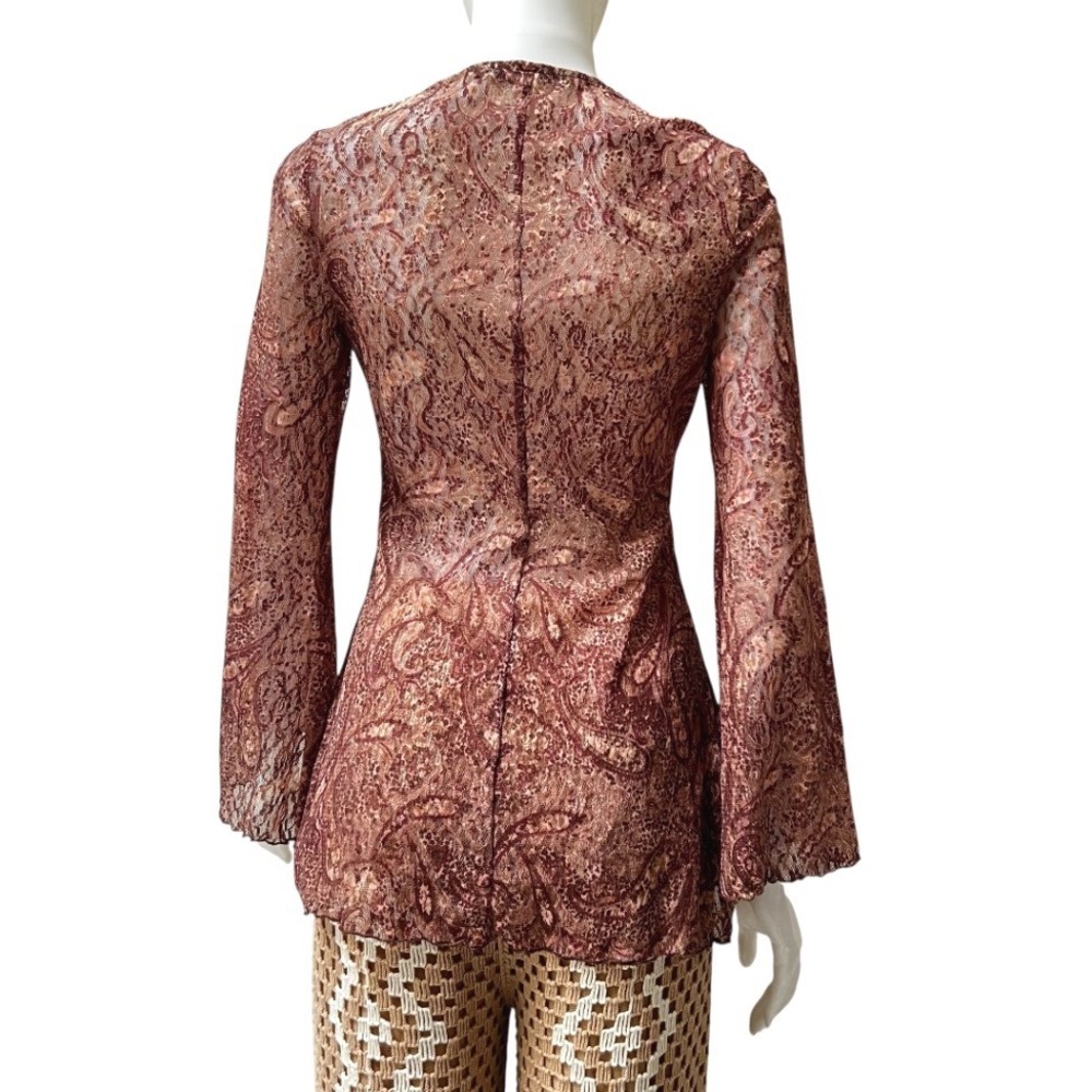 Vtg 90s Bisou Bisou Paisley Lace‎ Bell Sleeve Top Boho S Whitchy Whimsygoth USA - Picture 5 of 17